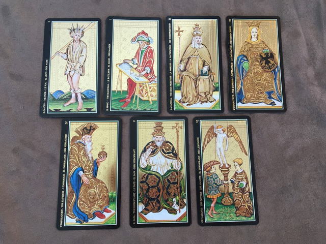ビスコンティ・タロットカードの愚者、魔術師、女教皇、女帝、皇帝、教皇、恋人