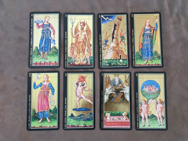 ビスコンティ・タロットカードの節制、悪魔、塔、星、月、太陽、審判、世界